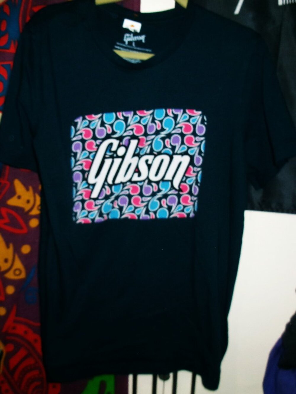 gibson guitars colorful official L w 1990s tee - rock jazz blues country folk